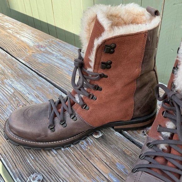 Men\'s Brown Luxe De Leon Tierra Combat Boots Brown Leather Faux Fur Lined Size14 main image 13
